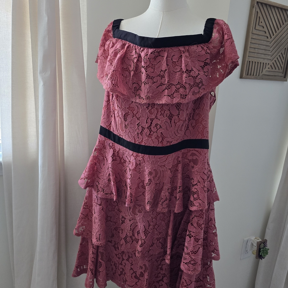 City Chic Pink Lace Dress with Black Accents